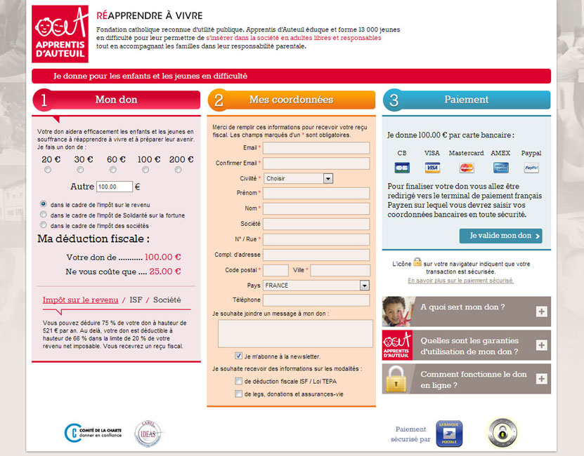screenshot interface don en ligne